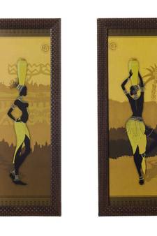 Set of 2 Tribal Lady Satin Matt Texture UV Art Painting