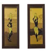 Set of 2 Tribal Lady Satin Matt Texture UV Art Painting