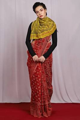 red hand woven Goddess Saree Glamorous with blouse 1