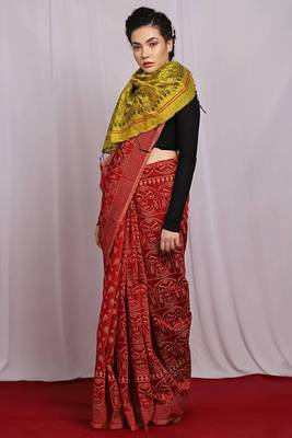 red hand woven Goddess Saree Glamorous with blouse 2