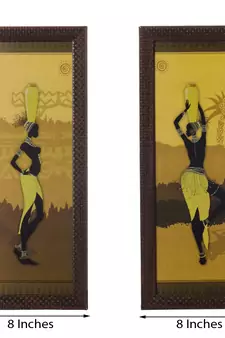 Set of 2 Tribal Lady Satin Matt Texture UV Art Painting