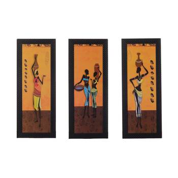 Set of 3 Tribal Lady Satin Matt Texture UV Art Painting 1