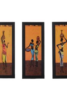 Set of 3 Tribal Lady Satin Matt Texture UV Art Painting