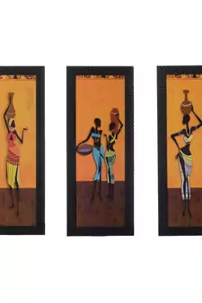 Set of 3 Tribal Lady Satin Matt Texture UV Art Painting