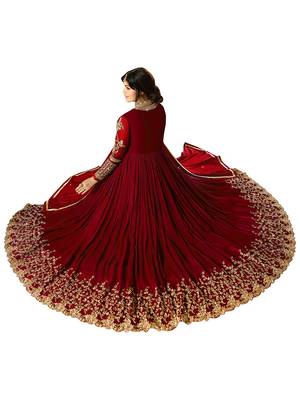 Red Embroidered Faux Georgette semi stitched Salwar with dupatta 2