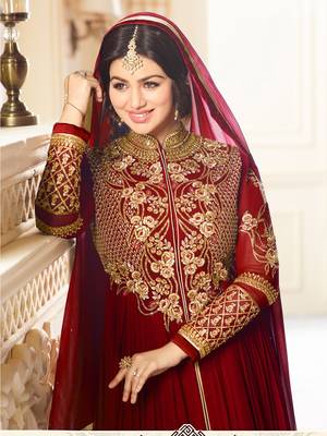 Red Embroidered Faux Georgette semi stitched Salwar with dupatta 3