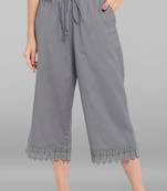 Janasya Women's Grey Cotton Schiffli Palazzo