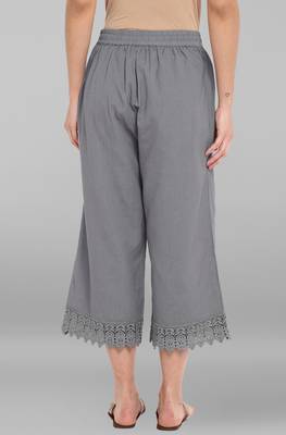 Janasya Women's Grey Cotton Schiffli Palazzo 2
