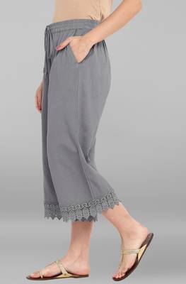 Janasya Women's Grey Cotton Schiffli Palazzo 3