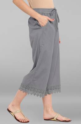 Janasya Women's Grey Cotton Schiffli Palazzo 4