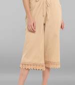 Janasya Women's Beige  Cotton Schiffli Palazzo
