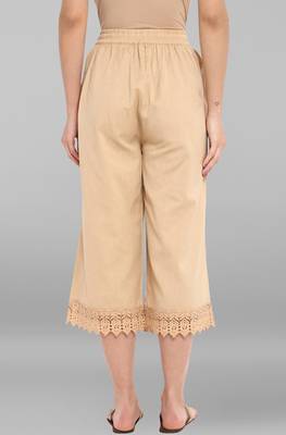 Janasya Women's Beige  Cotton Schiffli Palazzo 2