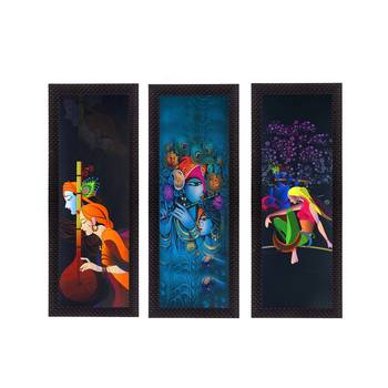 Set Of 3 Radha Krishna Satin Matt Texture UV Art Painting 1