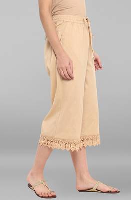 Janasya Women's Beige  Cotton Schiffli Palazzo 4