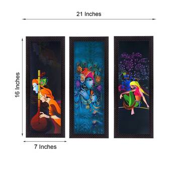 Set Of 3 Radha Krishna Satin Matt Texture UV Art Painting 2