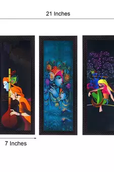 Set Of 3 Radha Krishna Satin Matt Texture UV Art Painting