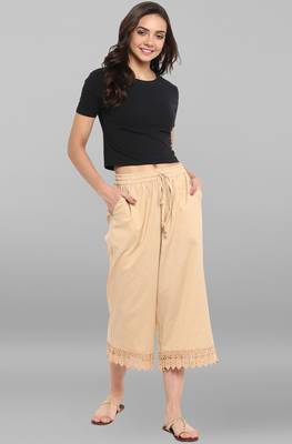 Janasya Women's Beige  Cotton Schiffli Palazzo 5