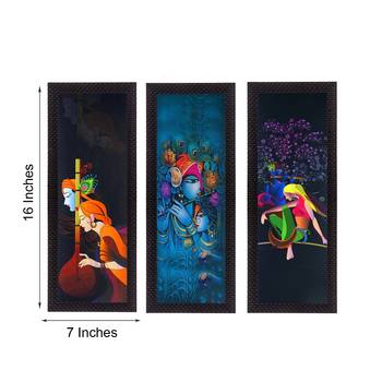 Set Of 3 Radha Krishna Satin Matt Texture UV Art Painting 3
