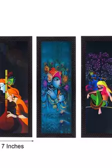 Set Of 3 Radha Krishna Satin Matt Texture UV Art Painting