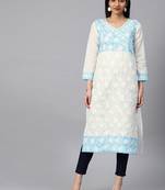 Sky-blue hand woven cotton chikankari-kurtis