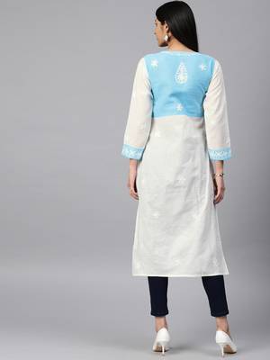 Sky-blue hand woven cotton chikankari-kurtis 2