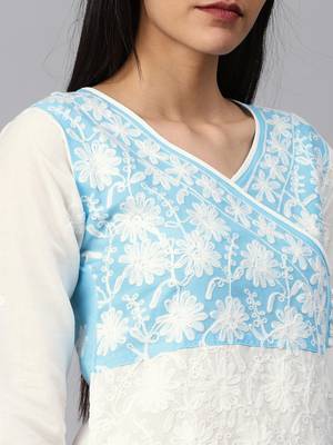 Sky-blue hand woven cotton chikankari-kurtis 4