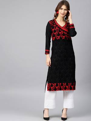 Red hand woven cotton chikankari-kurtis 1