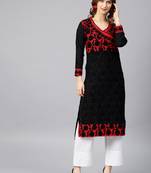Red hand woven cotton chikankari-kurtis