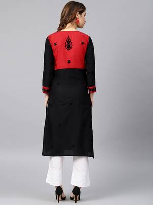 Red hand woven cotton chikankari-kurtis 2