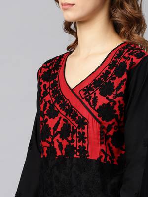Red hand woven cotton chikankari-kurtis 5