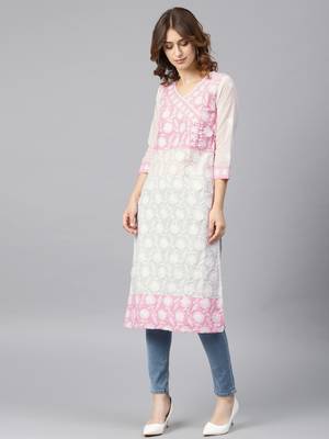 Baby-pink hand woven cotton chikankari-kurtis 1