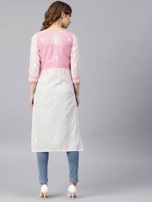 Baby-pink hand woven cotton chikankari-kurtis 2