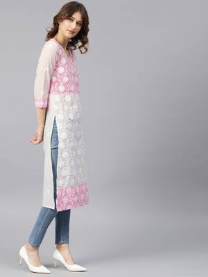 Baby-pink hand woven cotton chikankari-kurtis 3