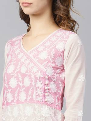 Baby-pink hand woven cotton chikankari-kurtis 4