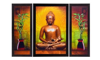 Set Of 3 Meditating Buddha Satin Matt Texture UV Art Painting 1