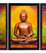Set Of 3 Meditating Buddha Satin Matt Texture UV Art Painting