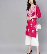 Hot-pink hand woven cotton chikankari-kurtis