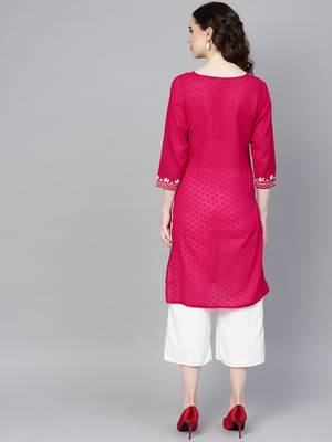 Hot-pink hand woven cotton chikankari-kurtis 2