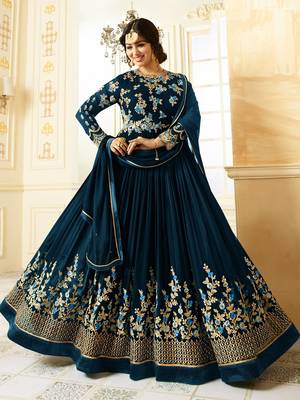 Blue Embroidered Faux Georgette semi stitched salwar with dupatta 1