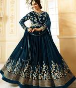 Blue Embroidered Faux Georgette semi stitched salwar with dupatta