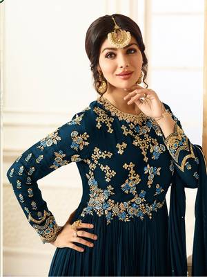 Blue Embroidered Faux Georgette semi stitched salwar with dupatta 2