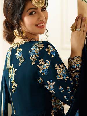 Blue Embroidered Faux Georgette semi stitched salwar with dupatta 3