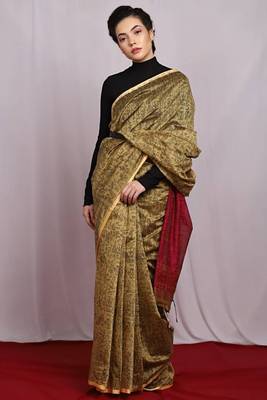 beige Egyptian Print Handloom Saree 1