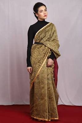 beige Egyptian Print Handloom Saree 2