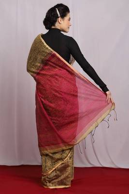 beige Egyptian Print Handloom Saree 4