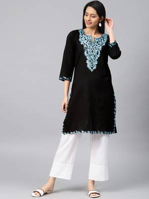 Black hand woven cotton chikankari-kurtis 1