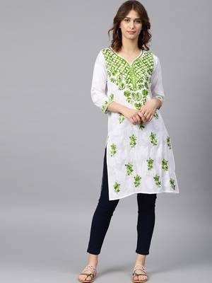 White hand woven cotton chikankari-kurtis 1