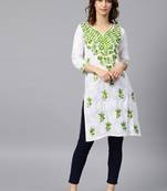 White hand woven cotton chikankari-kurtis
