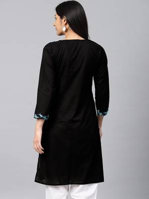 Black hand woven cotton chikankari-kurtis 2