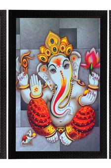 Set Of 3 Lord Ganesha and Flora Satin Matt Texture UV Art Painting